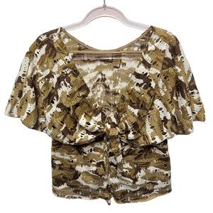 Alberto Makali Camouflage Eyelet Ruffle Wrap Top